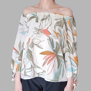 Off the Shoulder Loose Floral/ Botanic Design Top Women's Small(or Med)